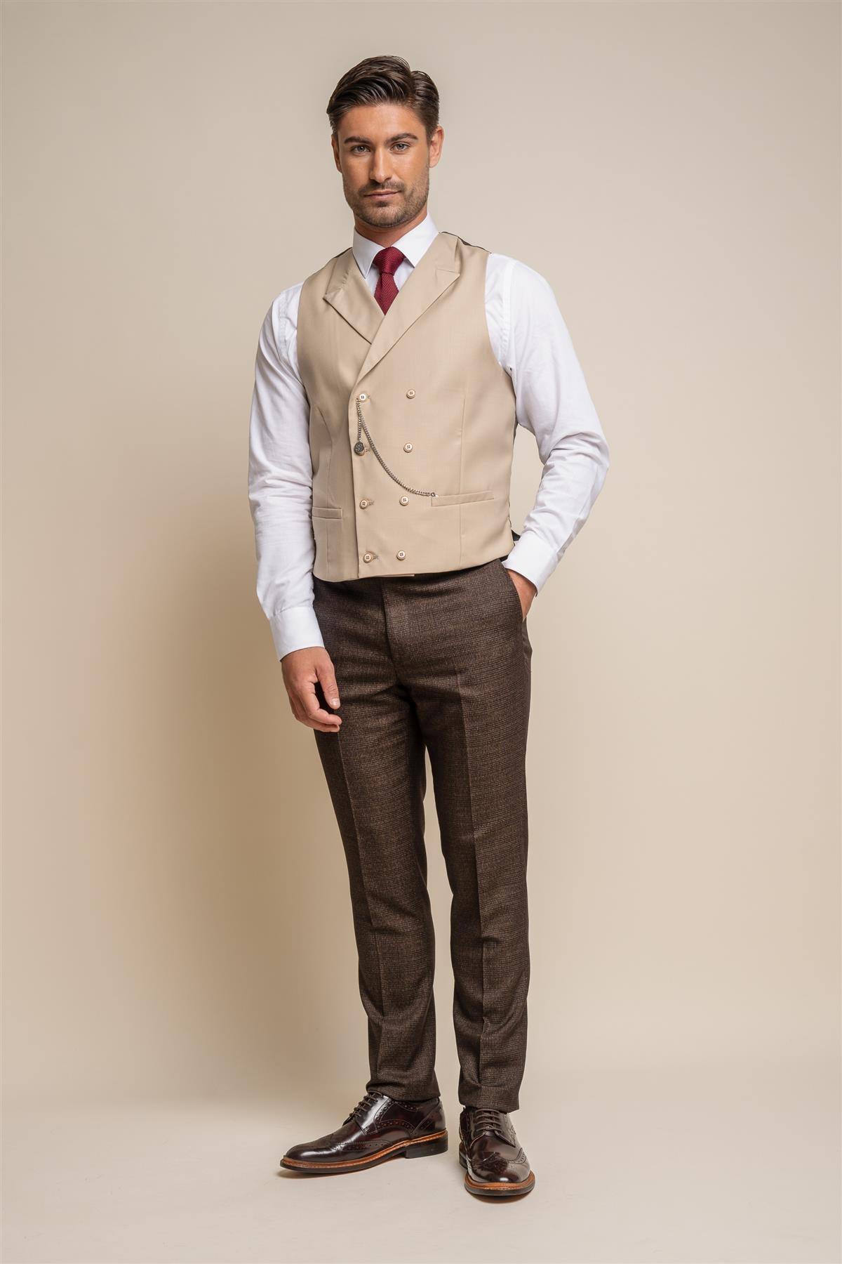 Lennox Beige Double Breasted Waistcoat