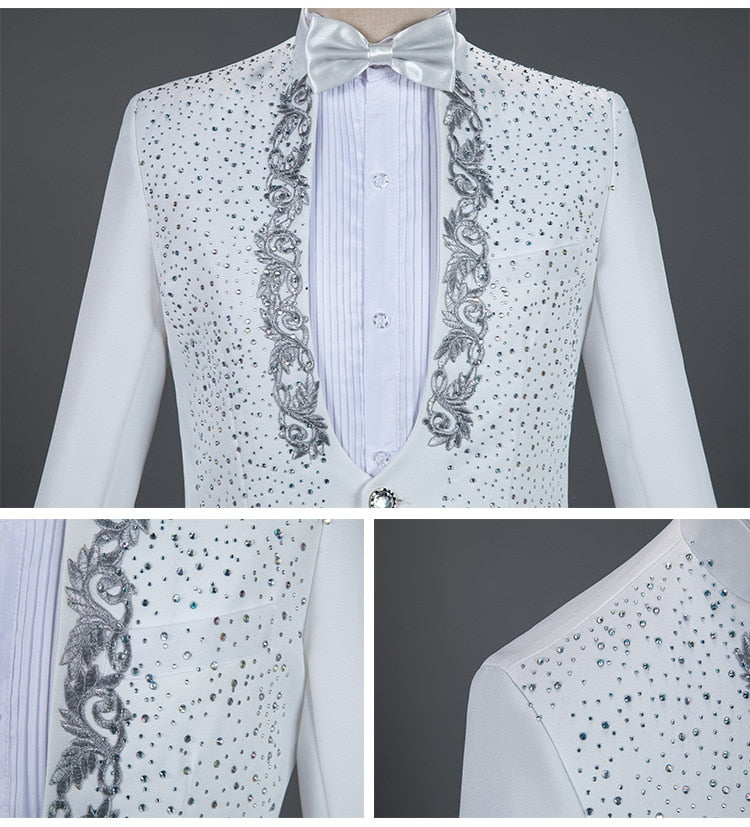 Men's Casual Diamond Embroidery Single Breasted Two Piece Suit