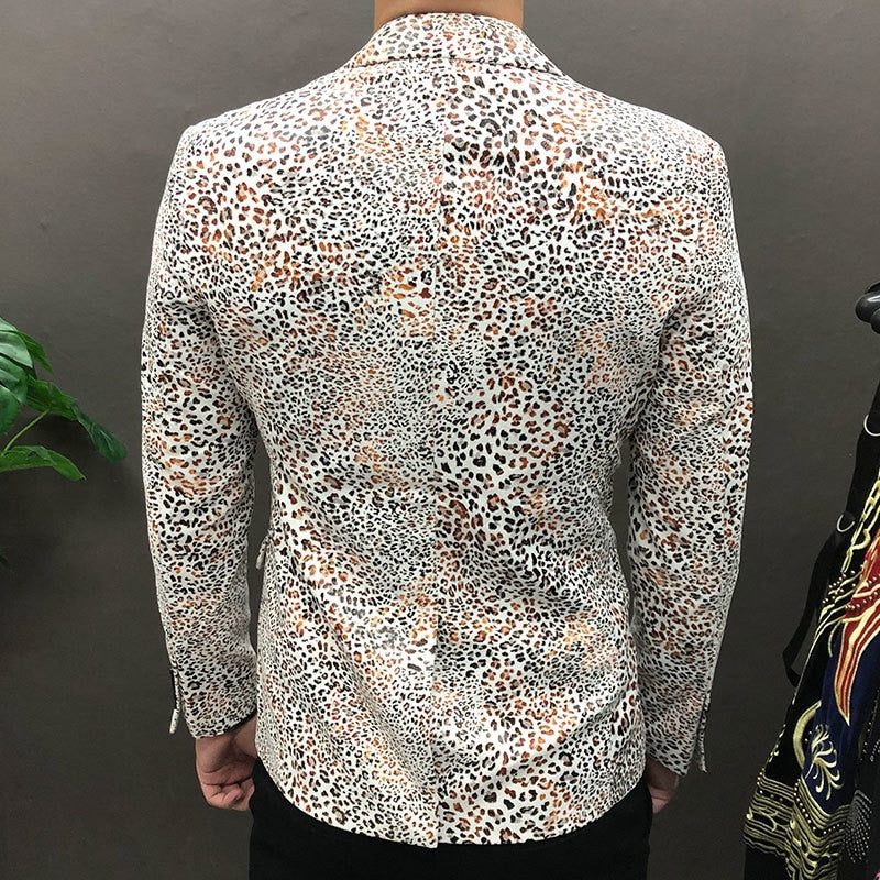 Men's Casual Style Leopard Pattern Slim Fit British Night Club Blazer