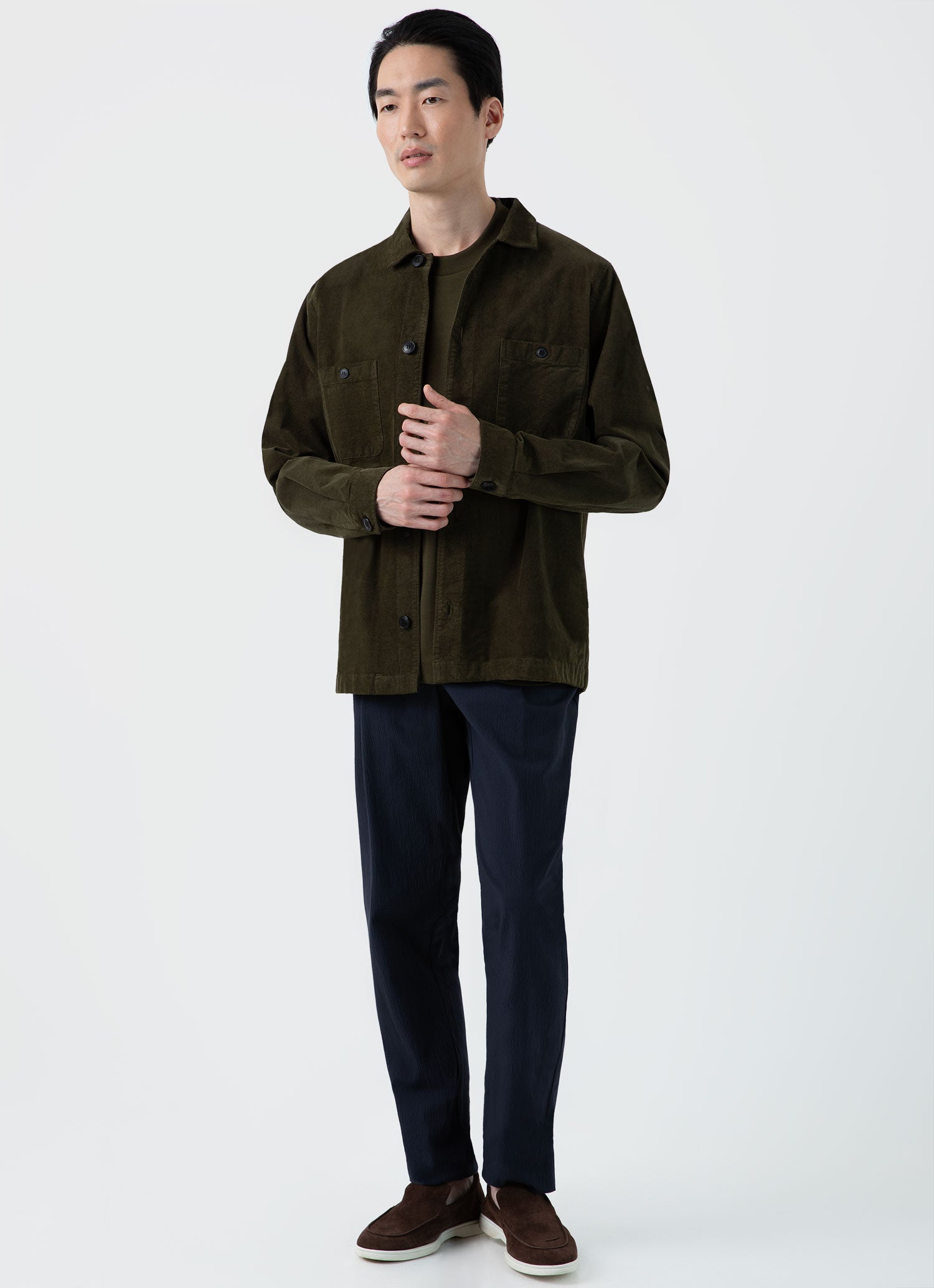 Men's Cellular Cord Overshirt in Dark Olive