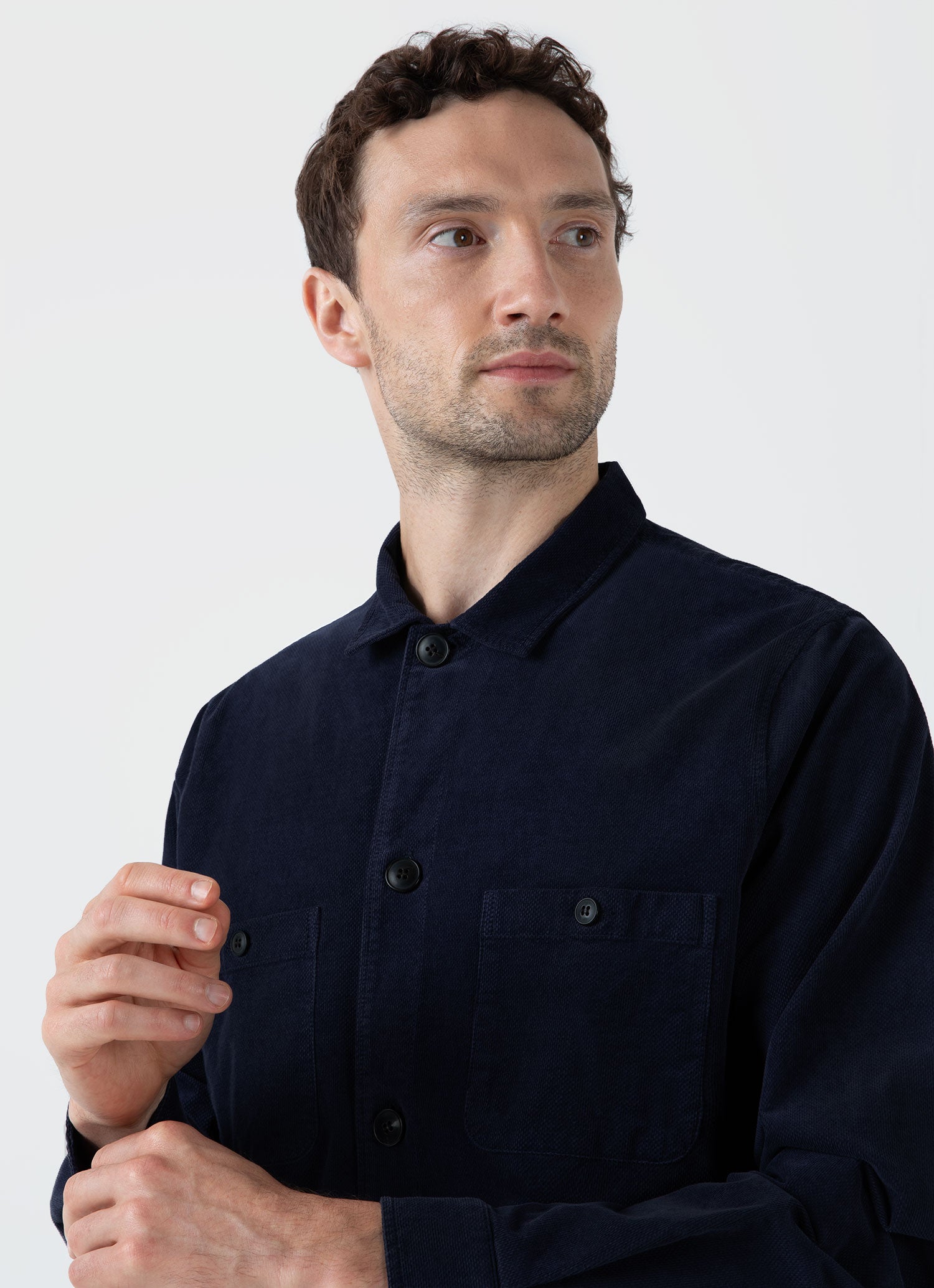 Men's Cellular Cord Overshirt in Navy