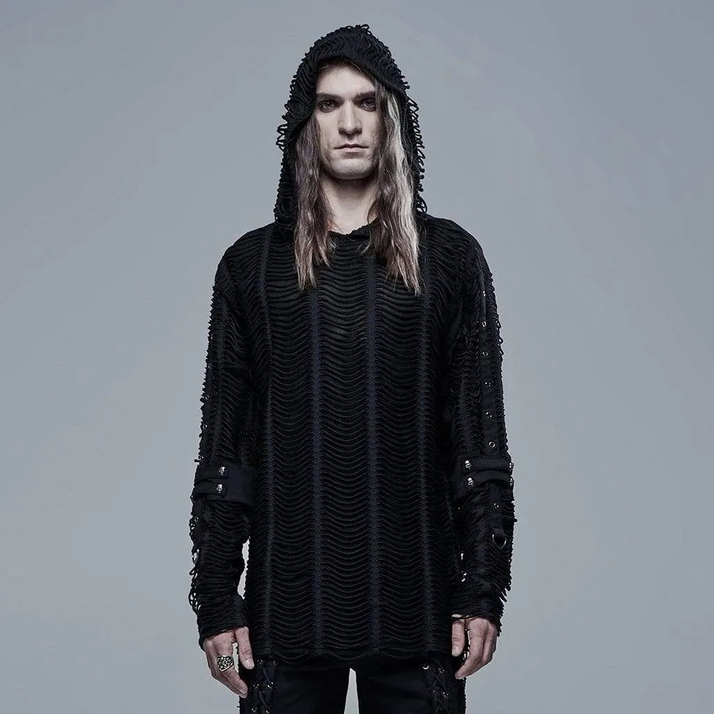 Men's Punk Cutout Double-layer Black Hoodies