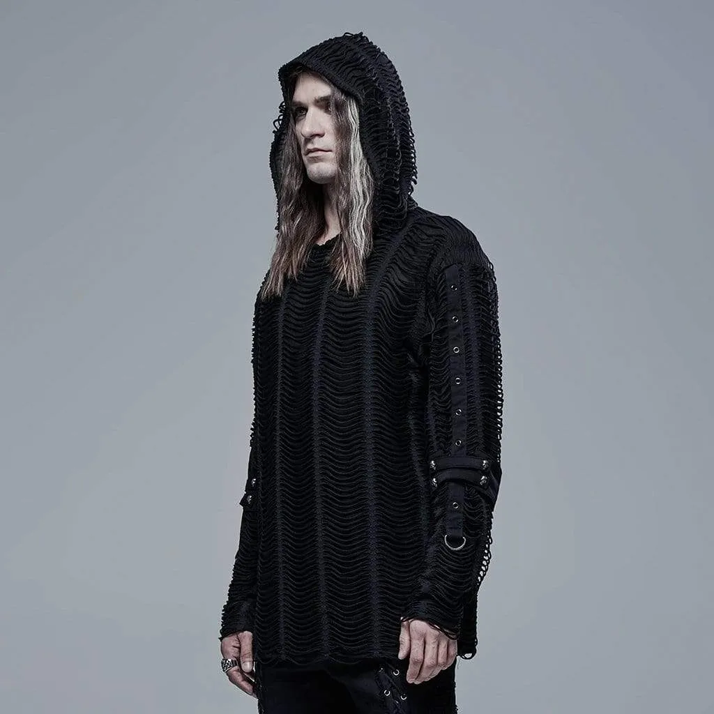 Men's Punk Cutout Double-layer Black Hoodies