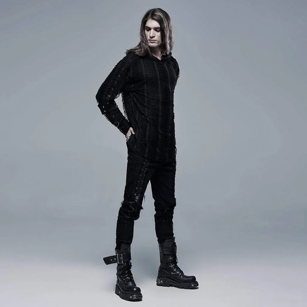 Men's Punk Cutout Double-layer Black Hoodies