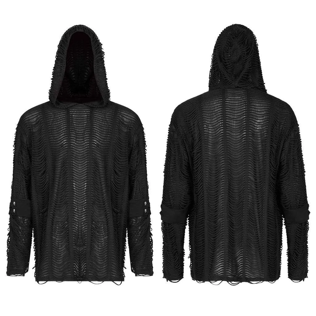 Men's Punk Cutout Double-layer Black Hoodies