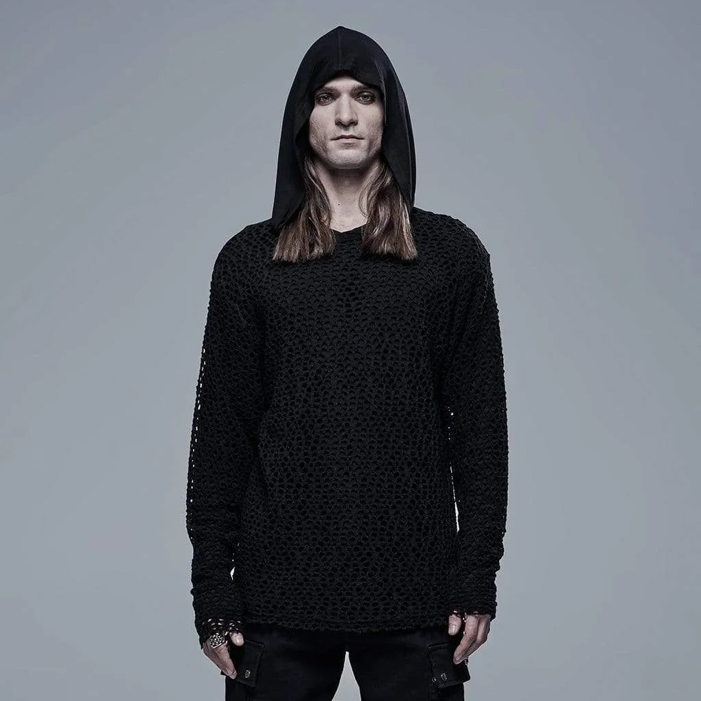 Men's Punk Mesh Two-piece Black Hoodies