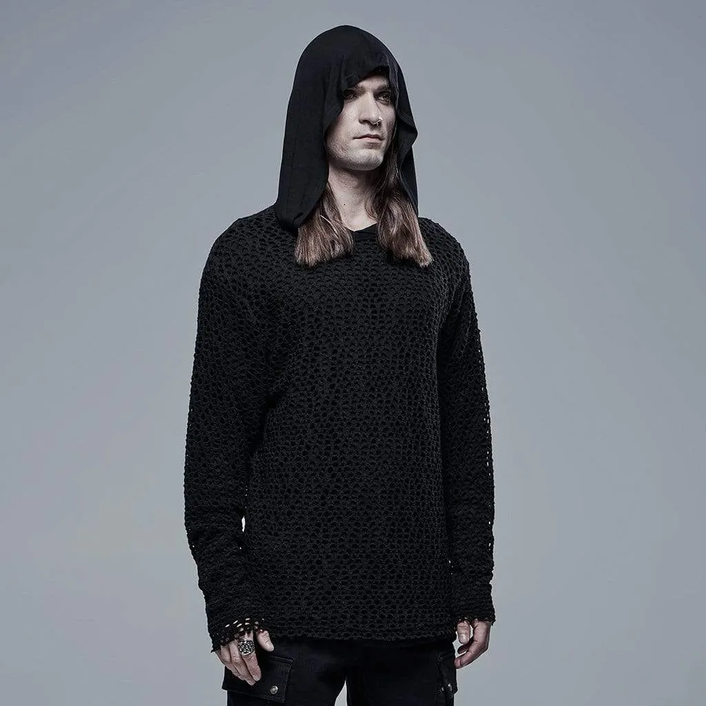 Men's Punk Mesh Two-piece Black Hoodies