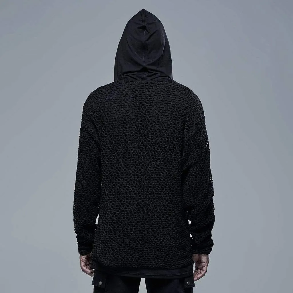 Men's Punk Mesh Two-piece Black Hoodies