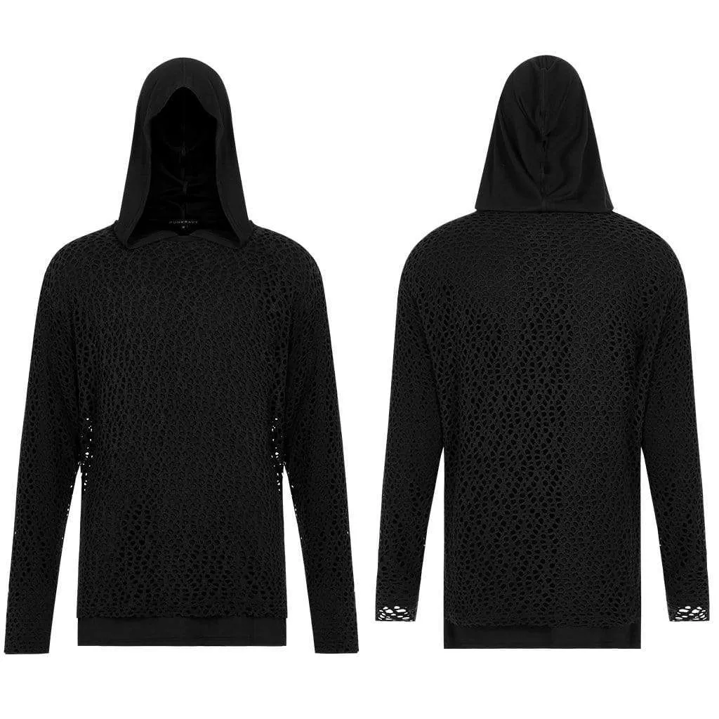 Men's Punk Mesh Two-piece Black Hoodies