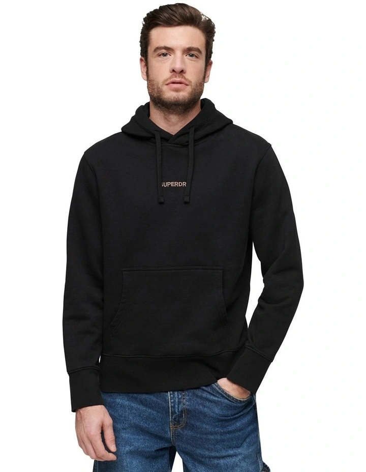 Micro Logo Graphic Loose Hoodies in Black