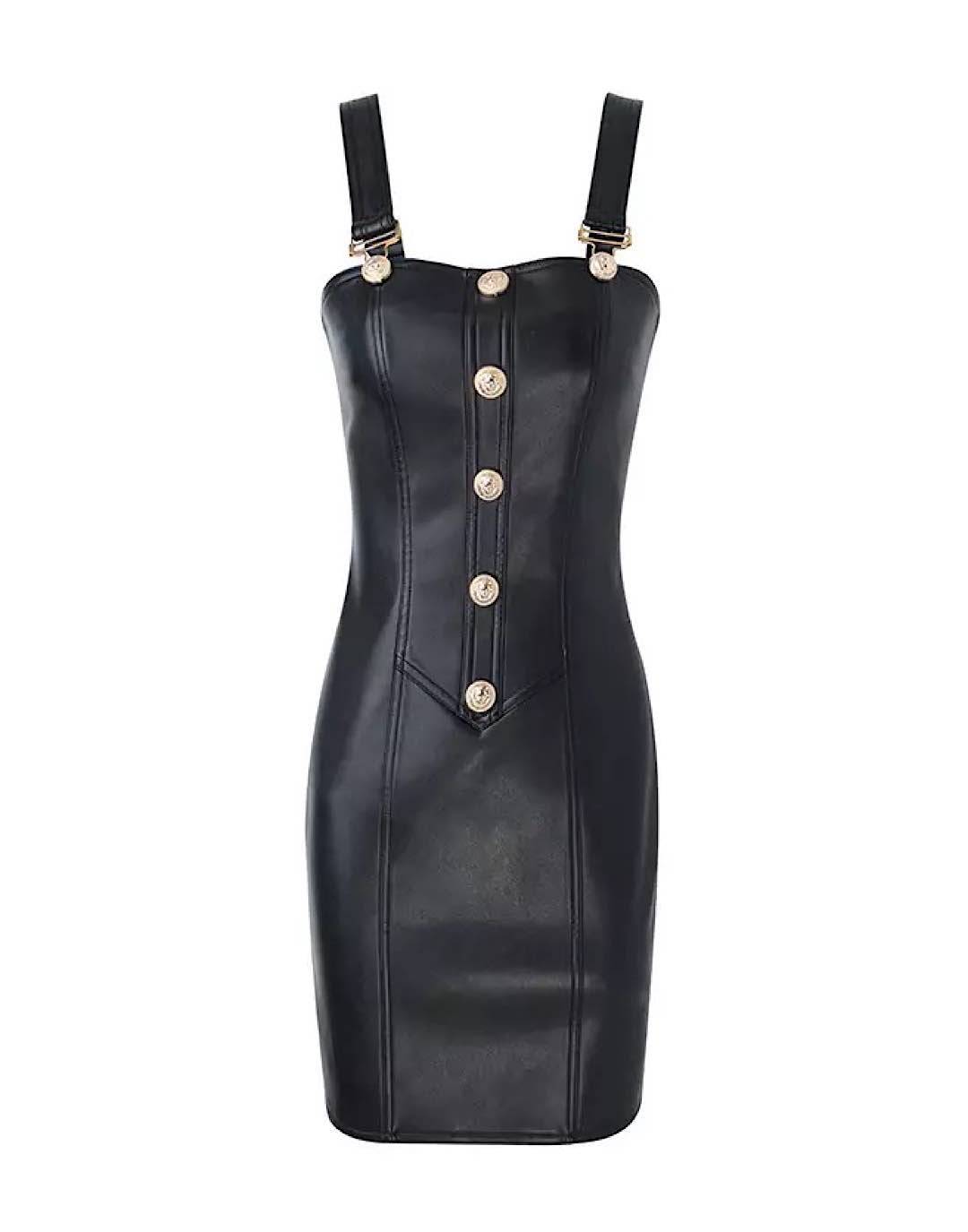 PU Leather Buckle Strap Mini Dress