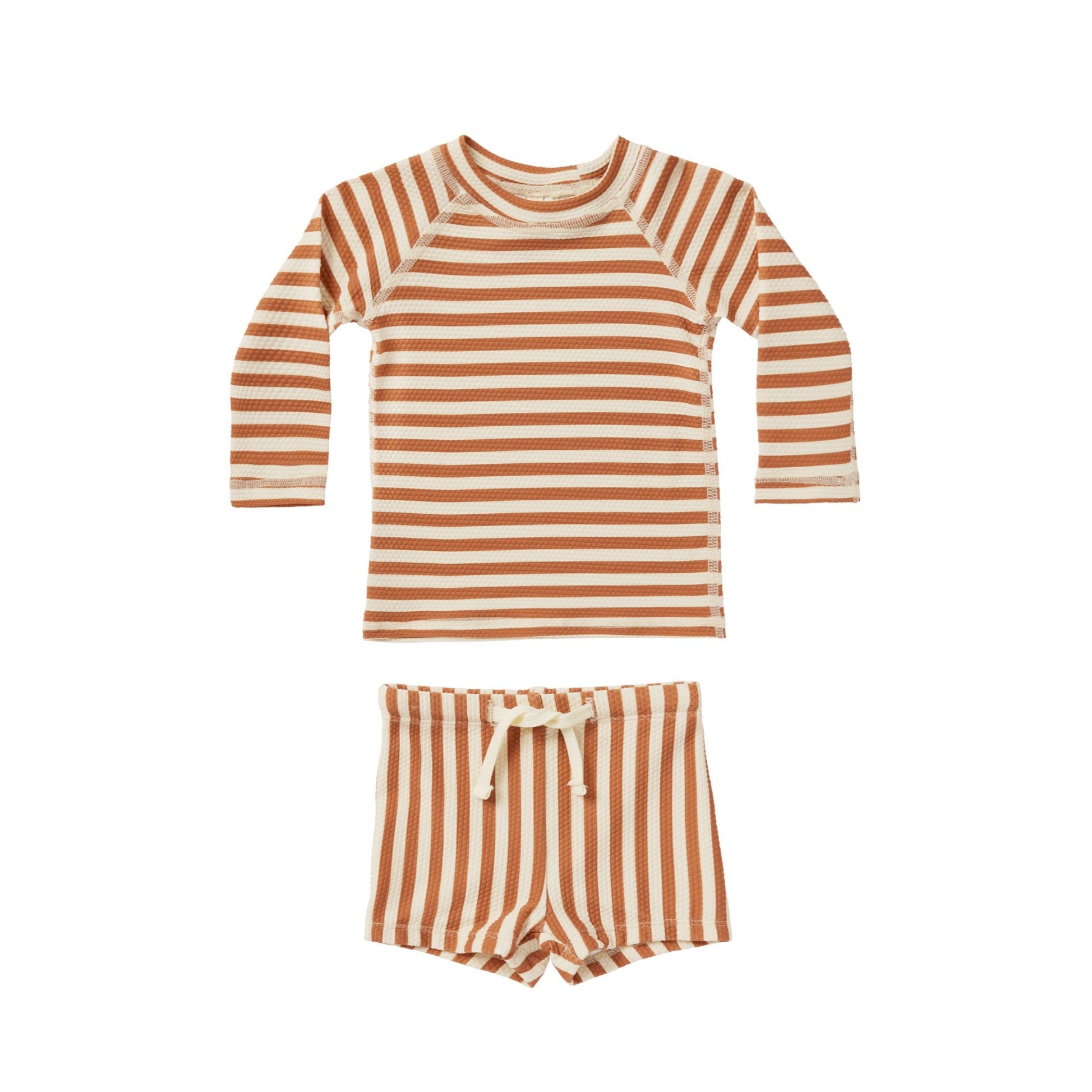 Quincy Mae Finn Rashguard + Short Set - Clay Stripe