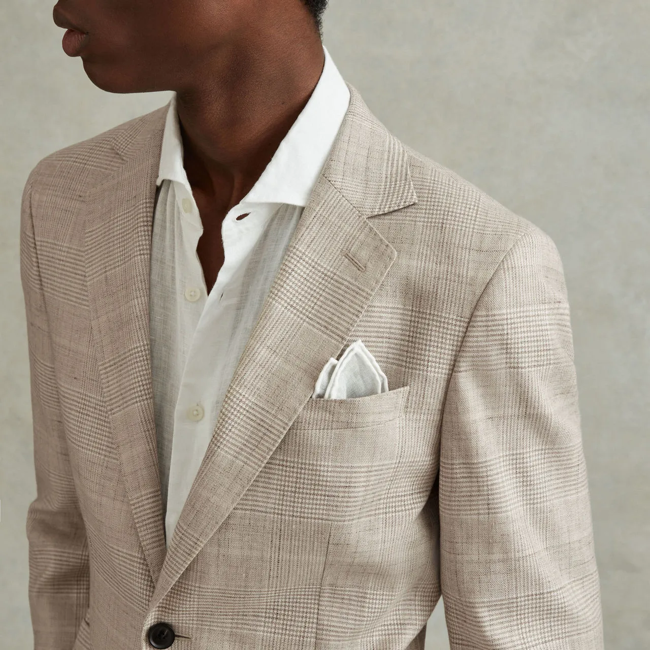 REISS Boxhill Single-Breasted Slim-Fit Check Blazer - Beige