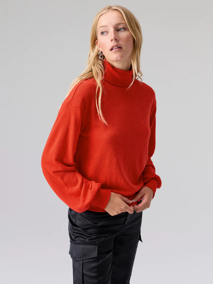 Ruched Sleeve Turtleneck Sweater