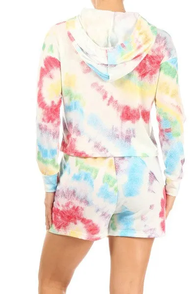 SALE Lounge Multi Color Tie Dye Hoodie and Shorts Set