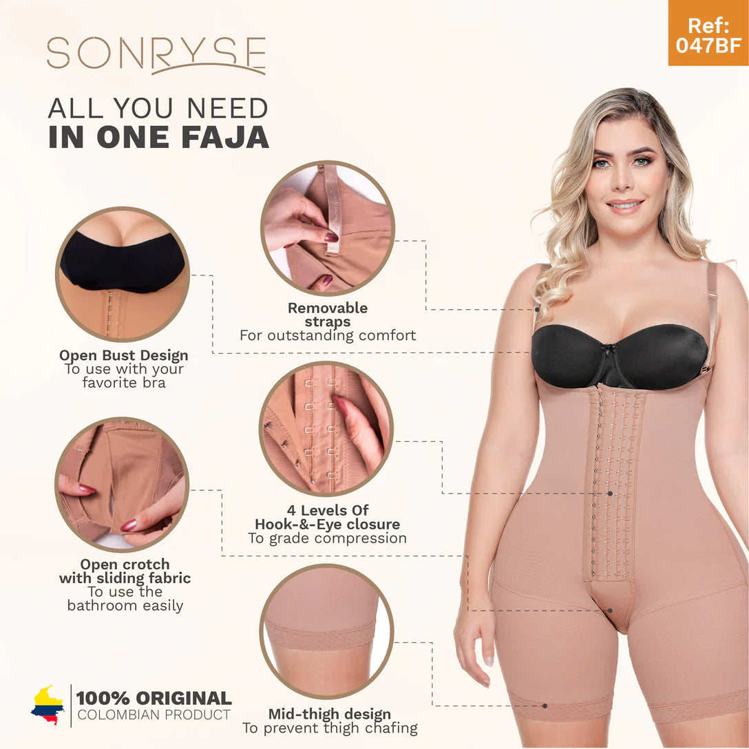 SONRYSE 047BF | Postpartum Post Surgery Compression Garment | Tummy Control Butt Lifter Body Shaper | Daily Use Open Bust Shapew