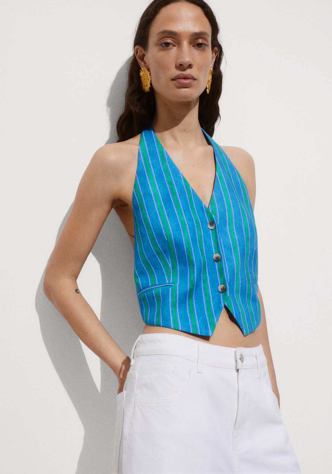 Striped linen printed waistcoat