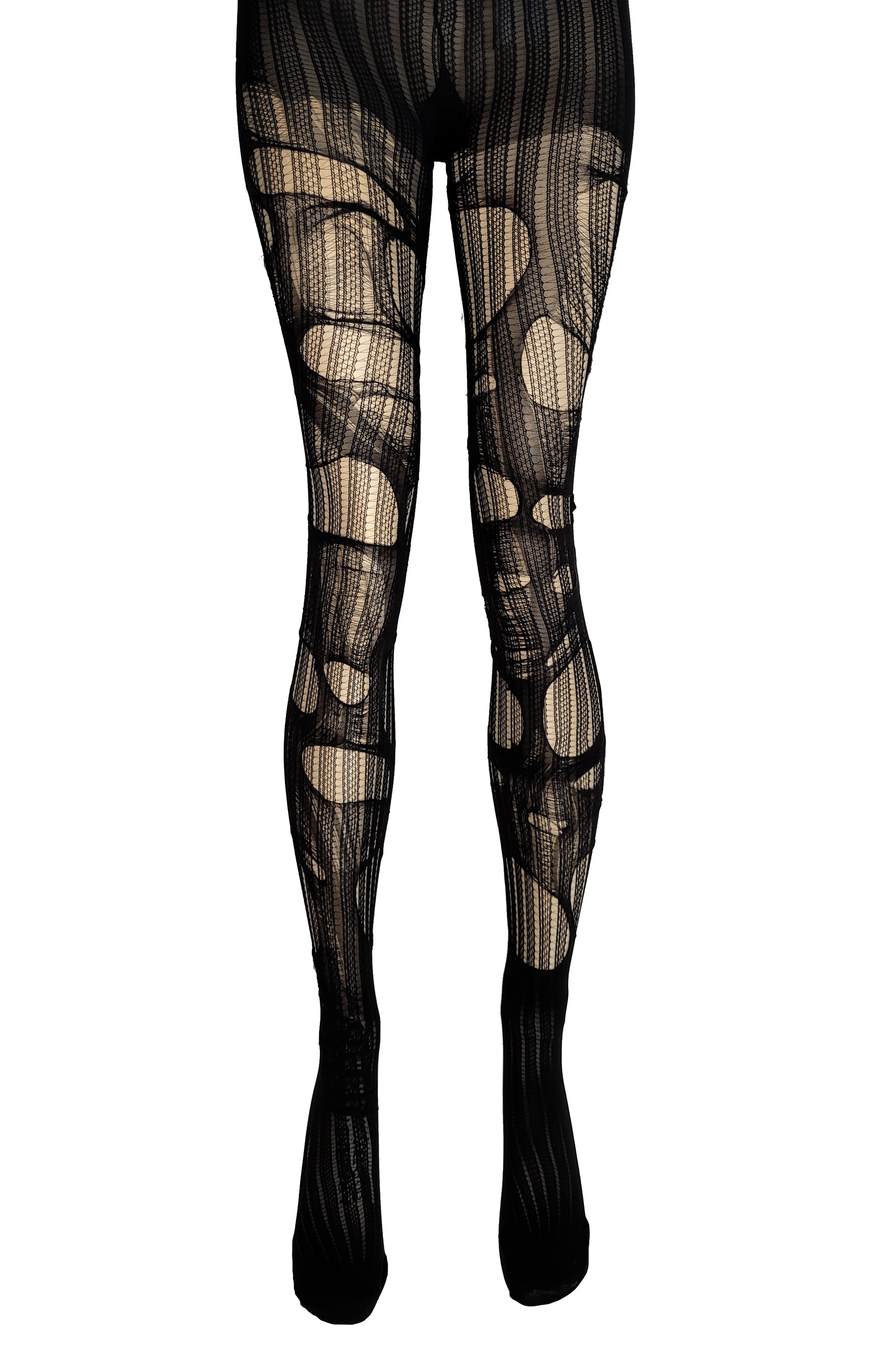 striped  tattered & torn fishnet tights