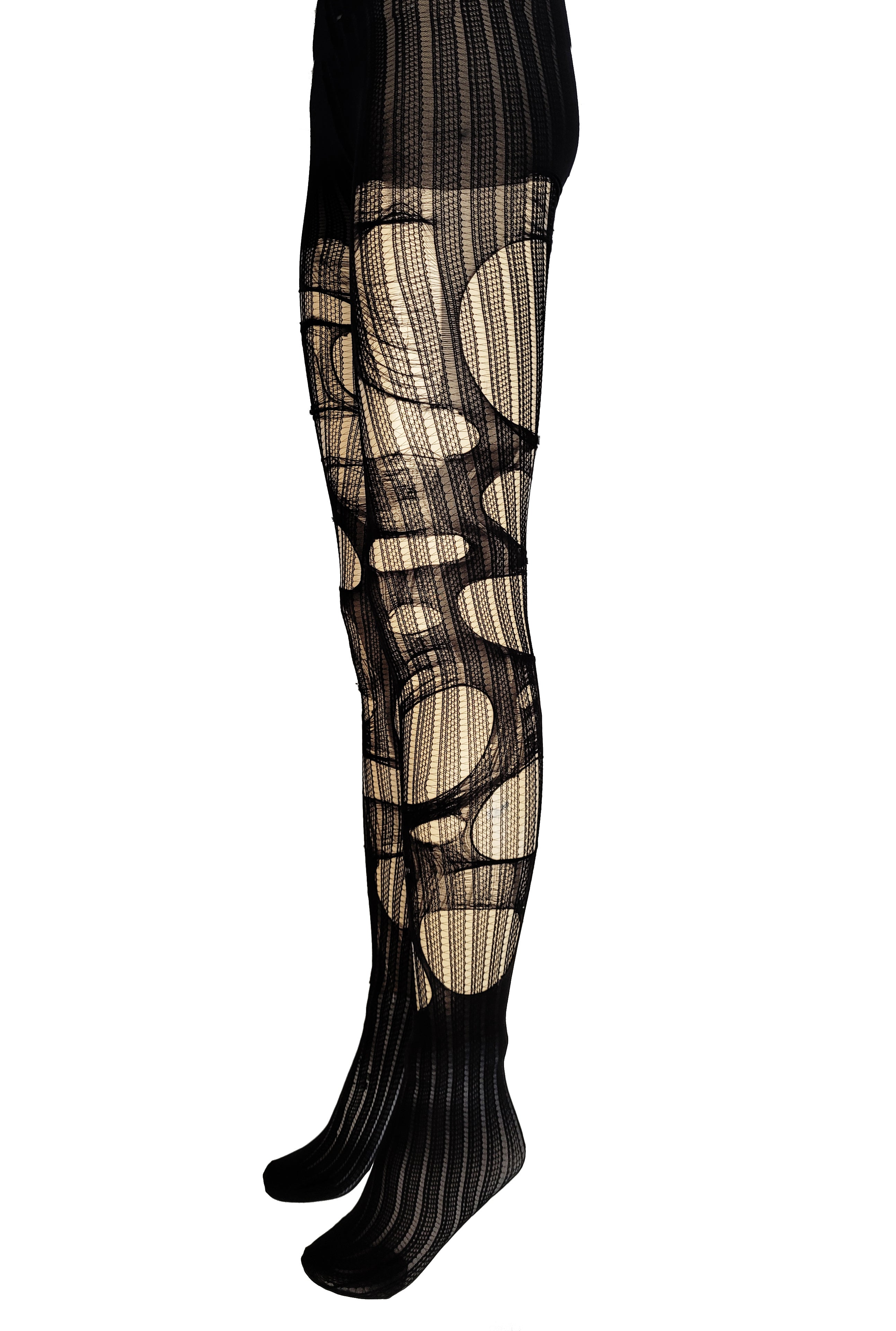 striped  tattered & torn fishnet tights