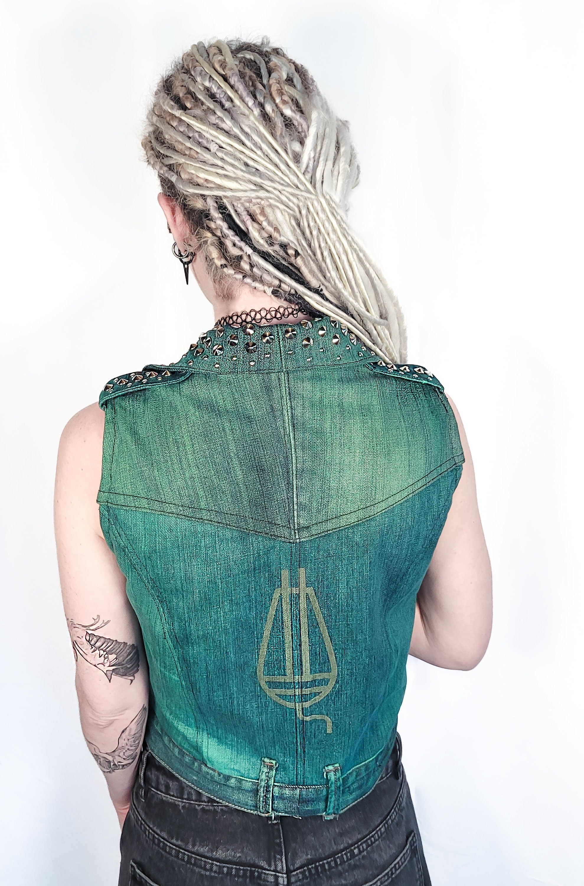 Studded n Dyed denim biker vest |  Custom vanity print to your request