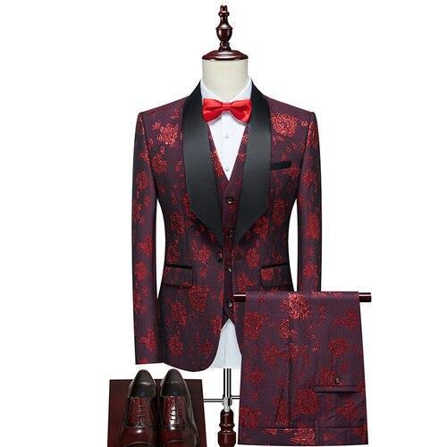 Three Piece Floral Tuxedo Suit