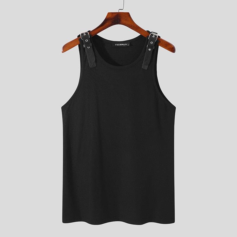 Upgrade Your Style with Leather Shoulder Waistcoat Fashion Casual Male Tank Top