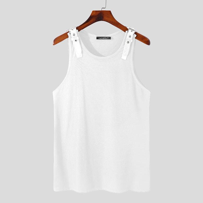 Upgrade Your Style with Leather Shoulder Waistcoat Fashion Casual Male Tank Top