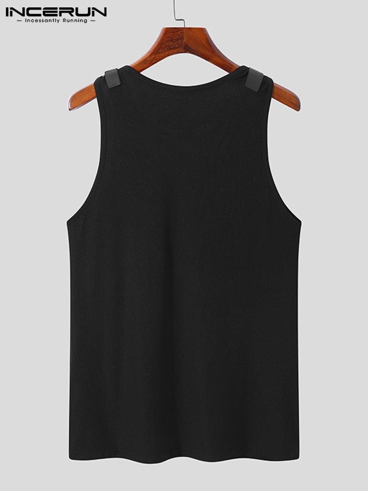 Upgrade Your Style with Leather Shoulder Waistcoat Fashion Casual Male Tank Top