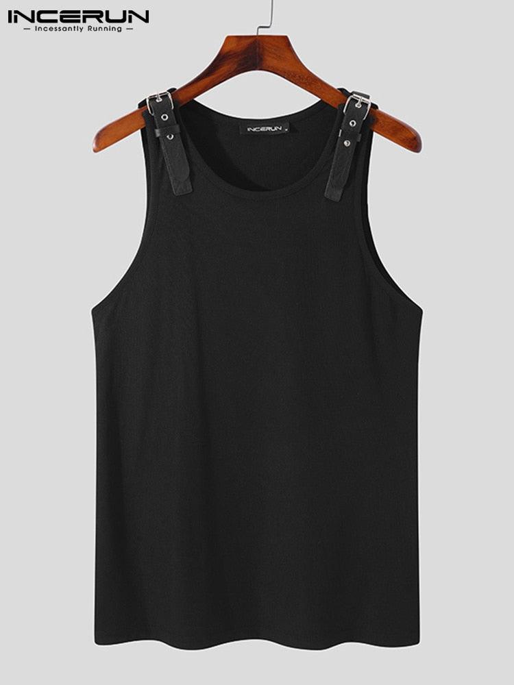 Upgrade Your Style with Leather Shoulder Waistcoat Fashion Casual Male Tank Top