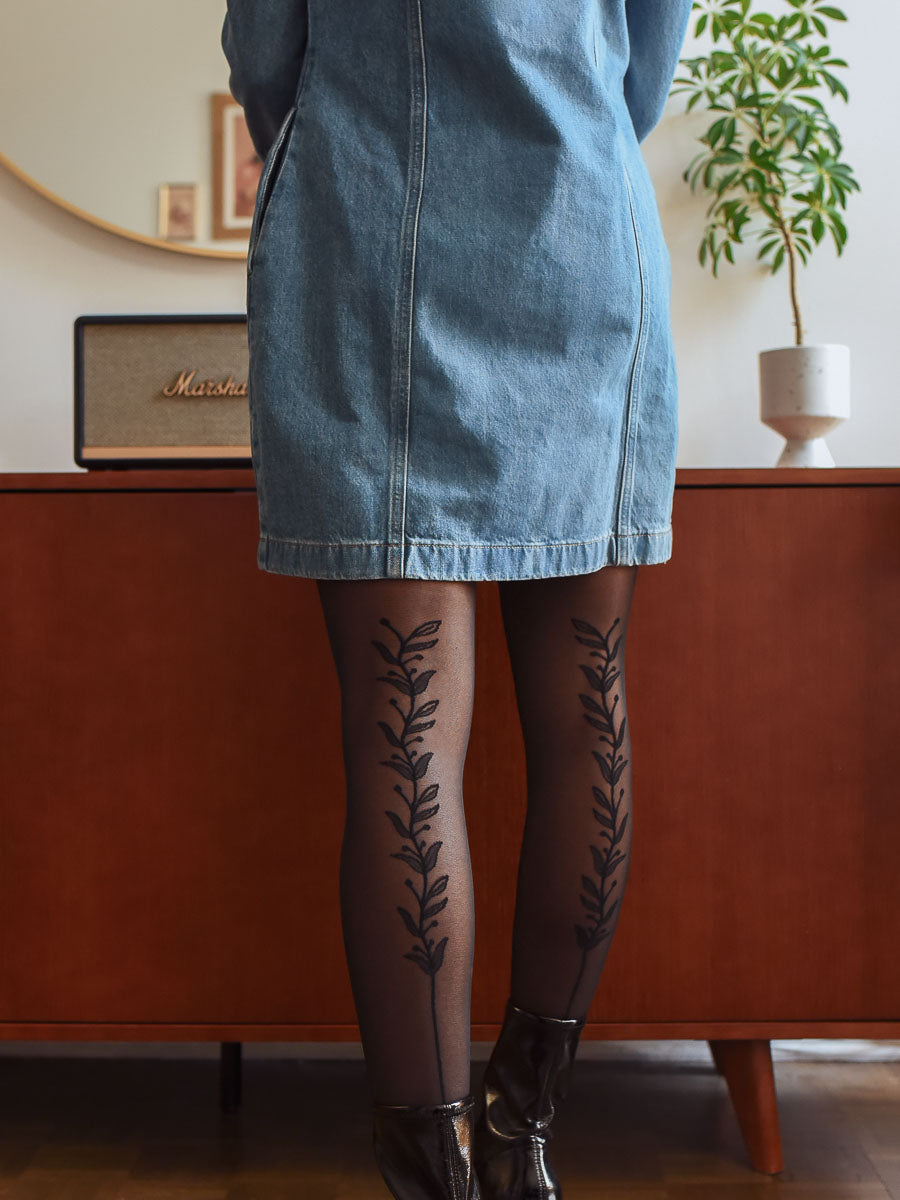 Vines Back Seam Tights