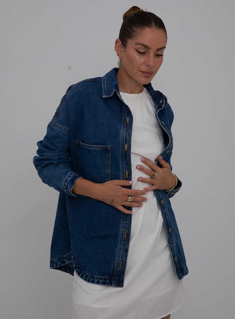 Wake Up Denim Jacket-DARK BLUE