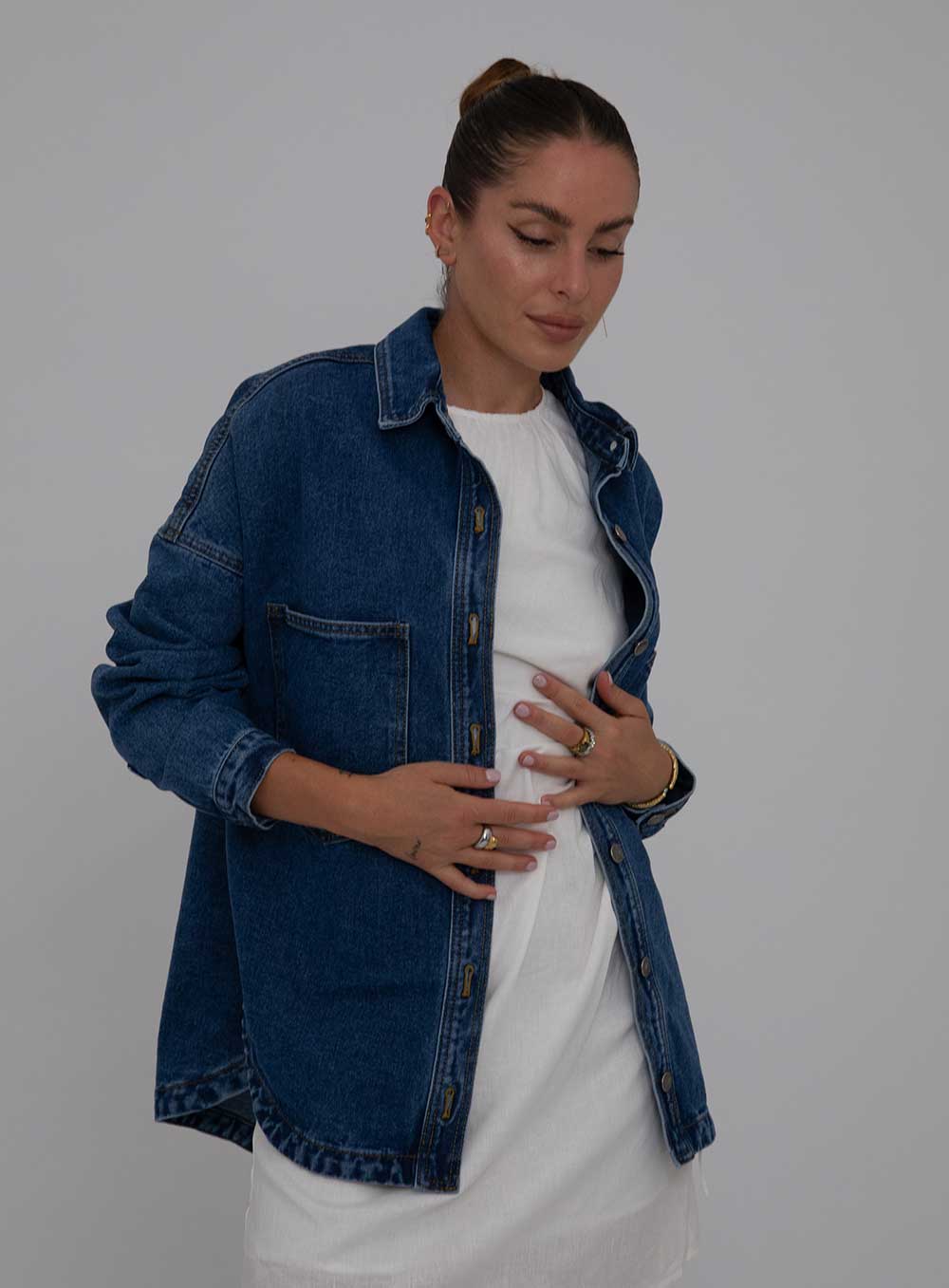 Wake Up Denim Jacket-DARK BLUE