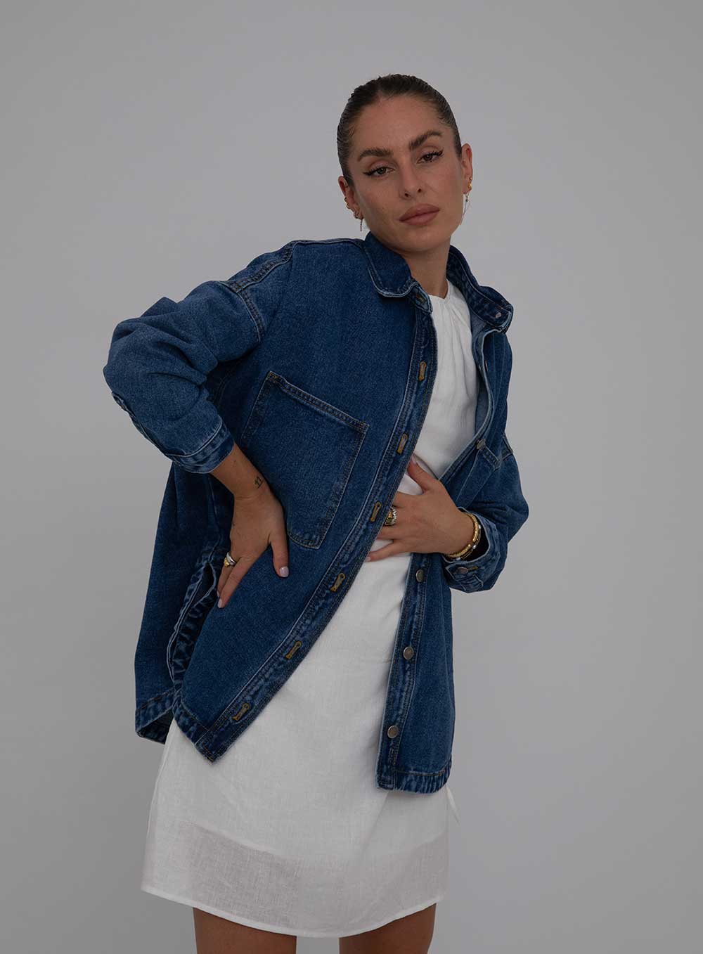 Wake Up Denim Jacket-DARK BLUE