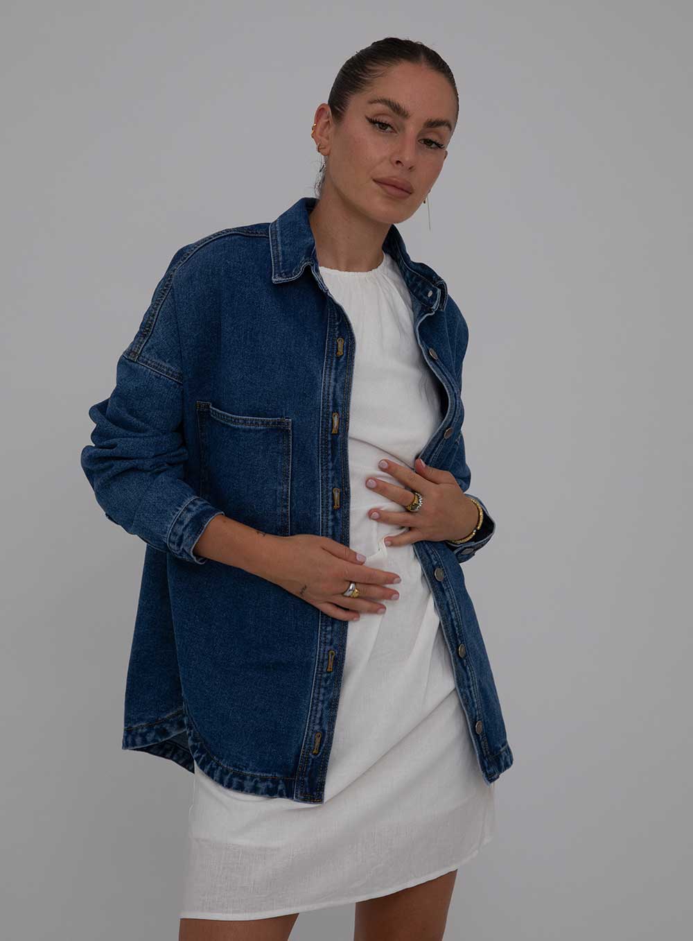 Wake Up Denim Jacket-DARK BLUE