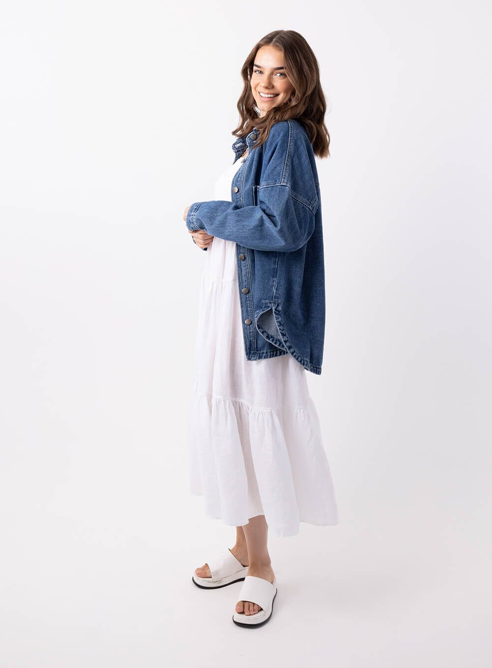 Wake Up Denim Jacket-DARK BLUE