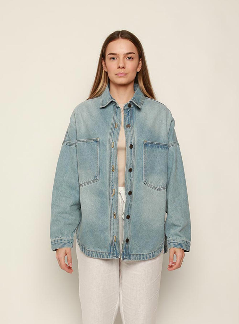 Wake Up Denim Jacket-MID BLUE