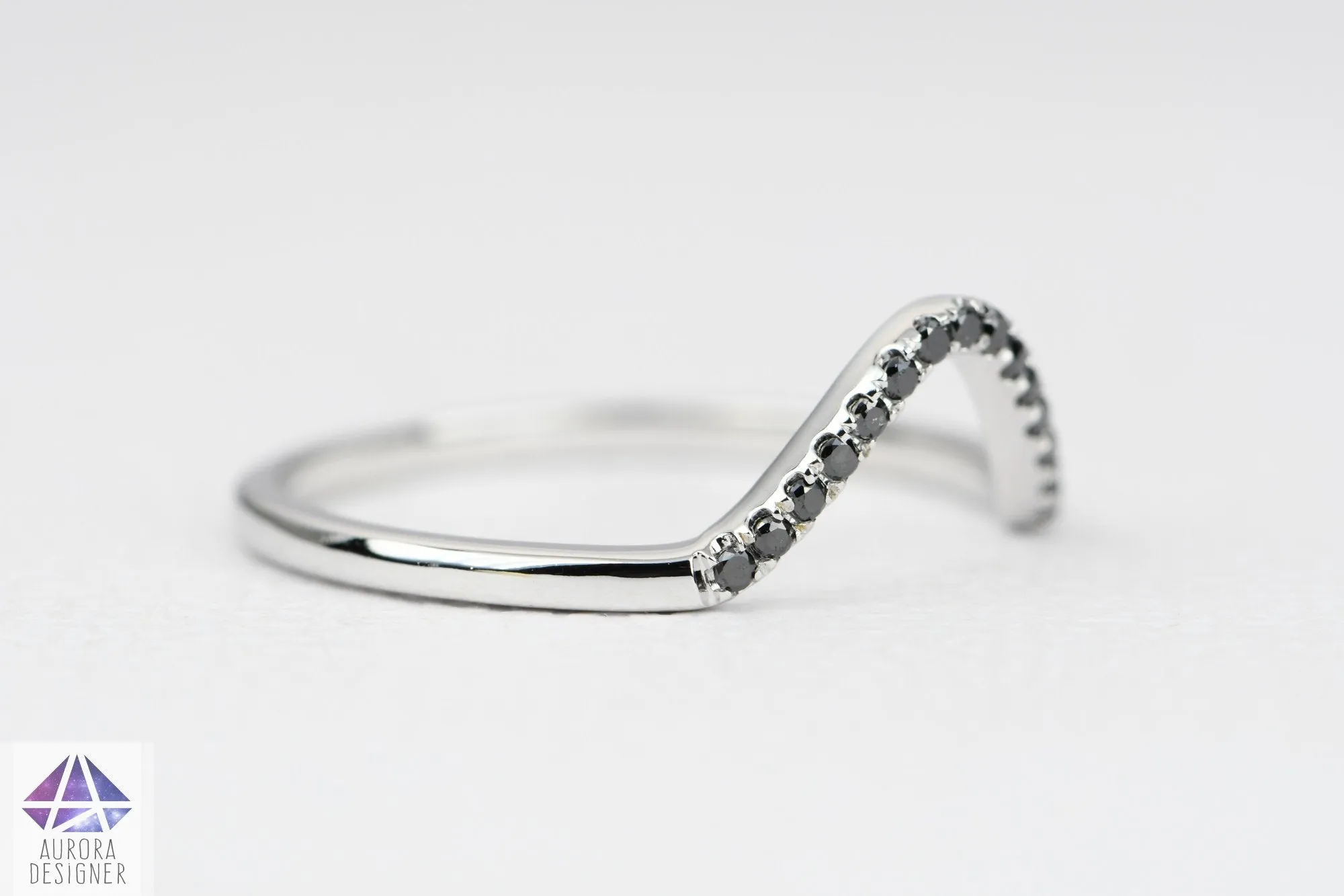 White or Black Diamond Curved Wedding Band 14K White Gold AD2021