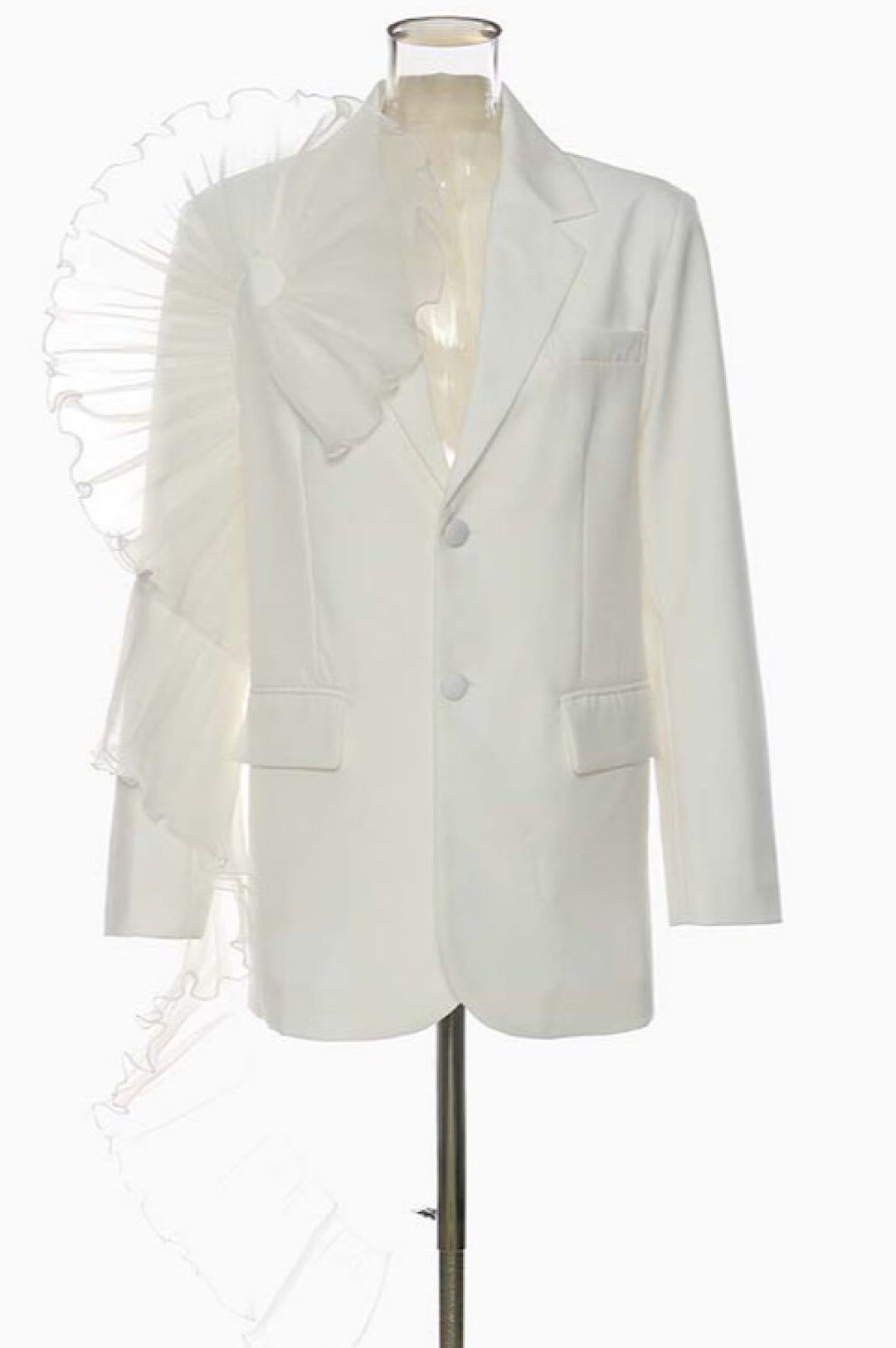 White Tulle Crepe Detail Jacket