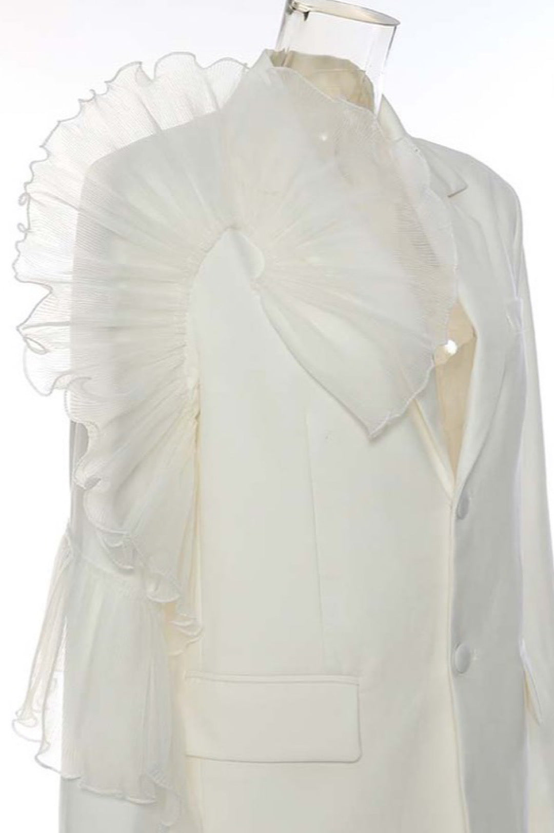 White Tulle Crepe Detail Jacket