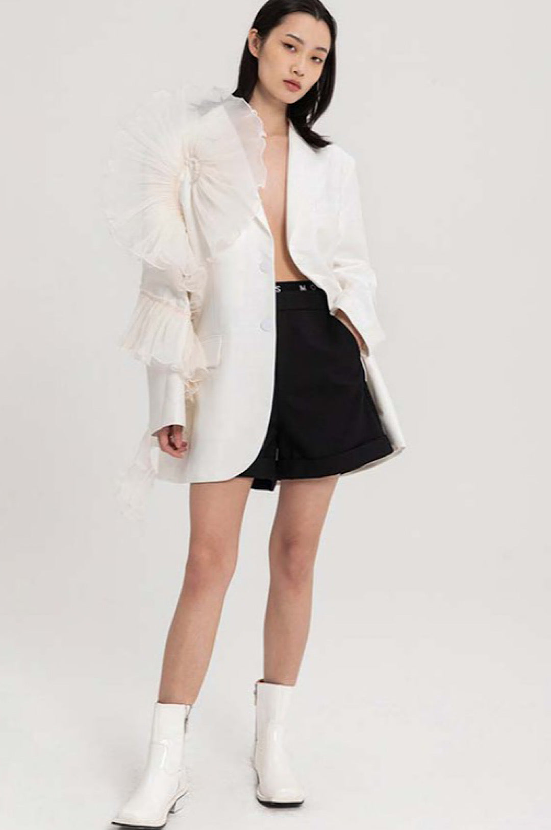 White Tulle Crepe Detail Jacket