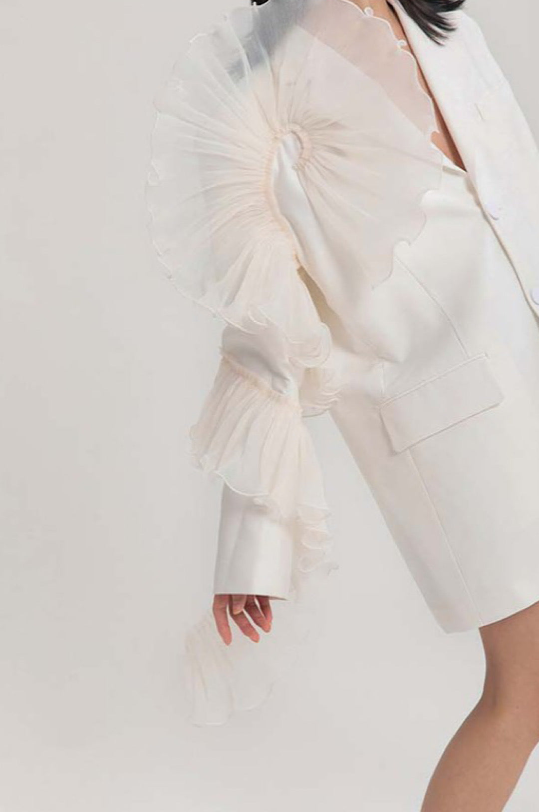 White Tulle Crepe Detail Jacket