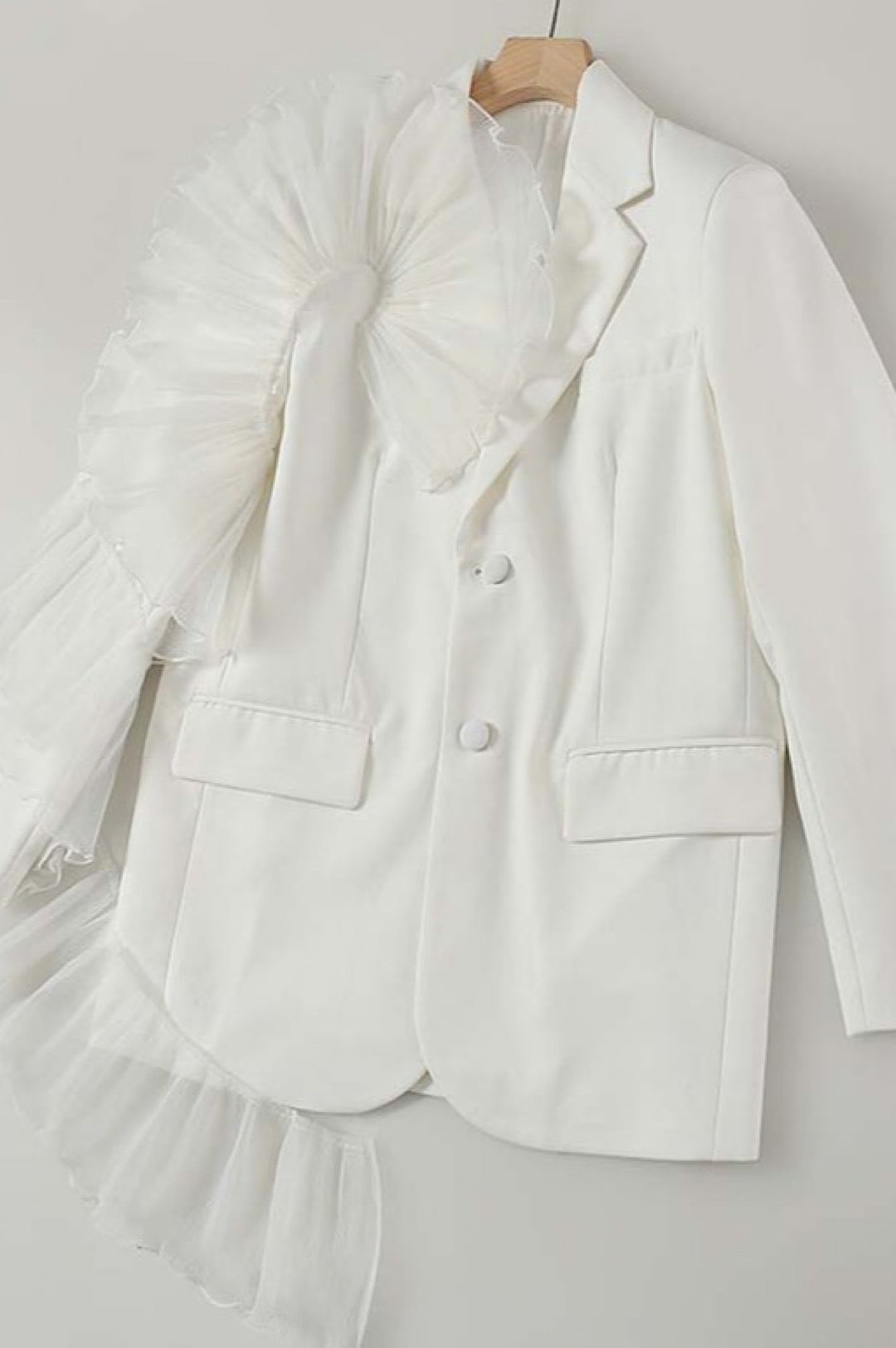 White Tulle Crepe Detail Jacket