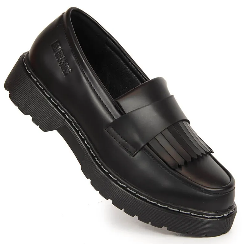 Women's black shoes on the platform with fringes Big Star II274100