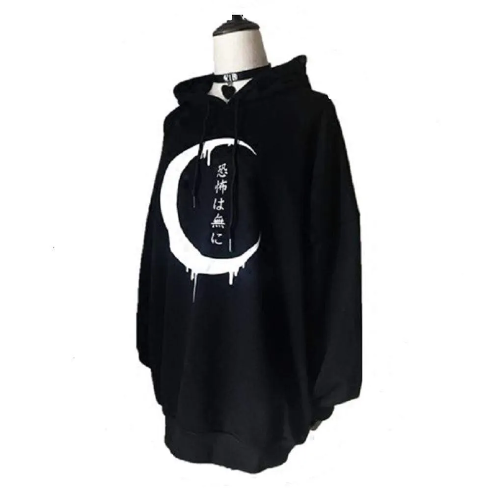 Women's Gothic Japanese Printed Casual Hoodies Black